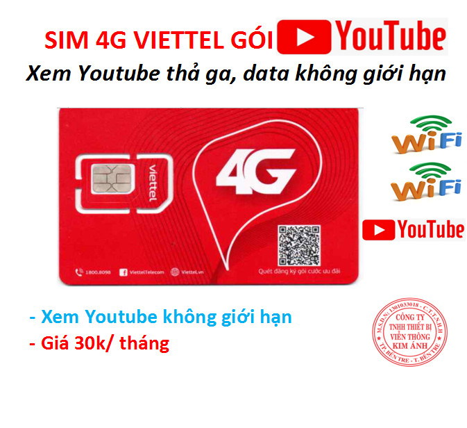 Sim Viettel nghe gọi dùng mãi mãi gói Gói cước YT30  – 30 ngày xem YouTube không giới hạn, Hàng chính hãng