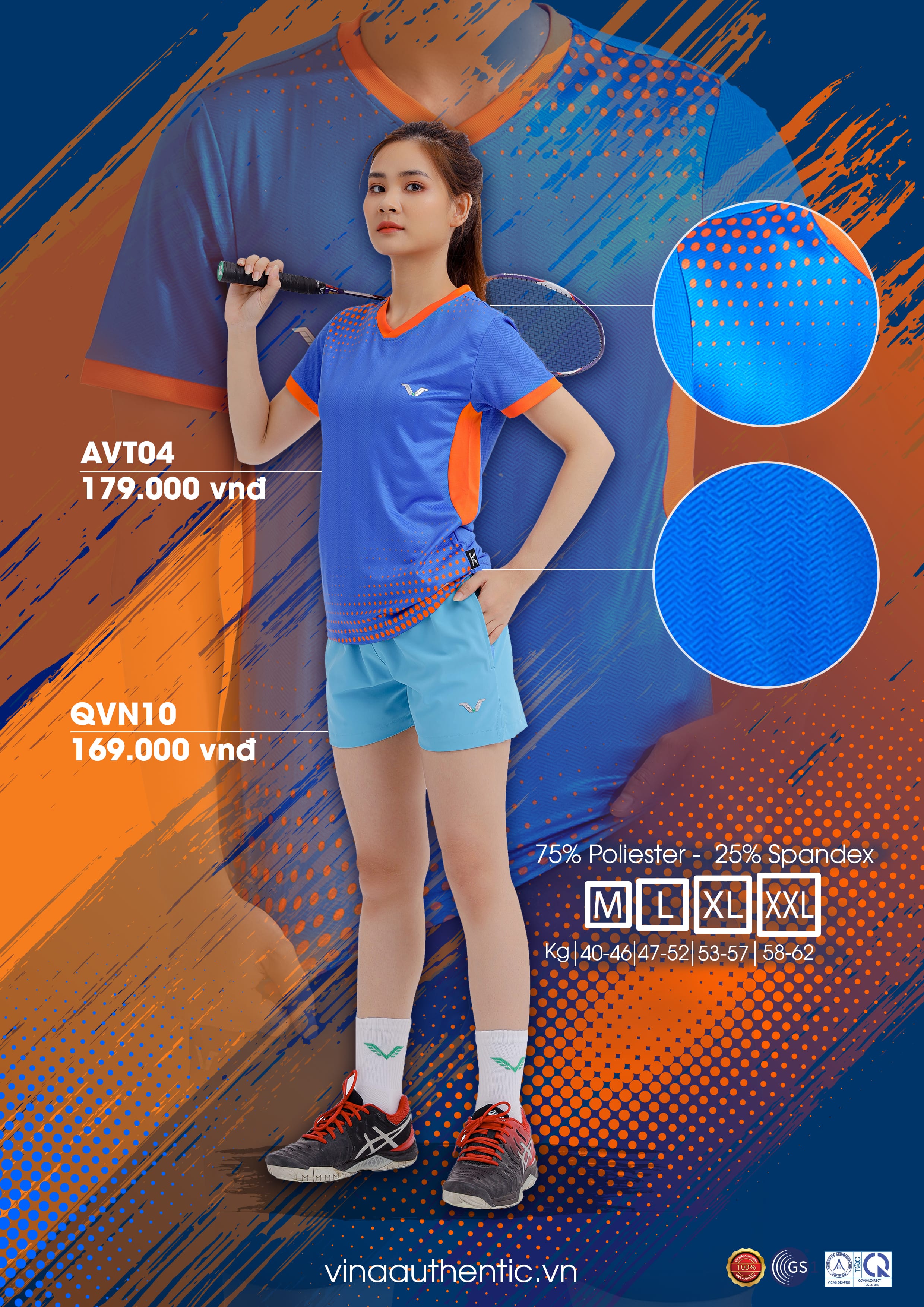 ÁO THỂ THAO NỮ VINA AUTHENTIC CAO CẤP VNT04W CHẤT LƯỢNG, MỀM MẠI, CO GIẢN, CHUẨN FORM, HỢP THỜI TRANG