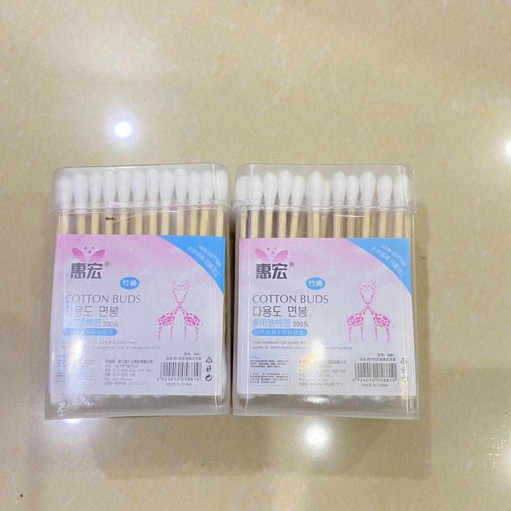 Hộp tăm bông 100 que thân gỗ - K17
