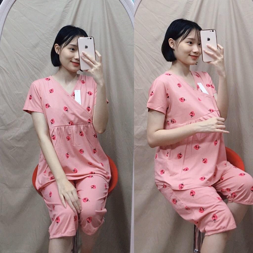 Bộ đồ bầu mặc nhà và sau sinh NGỐ thun cotton (có vạt chéo co bé ti)