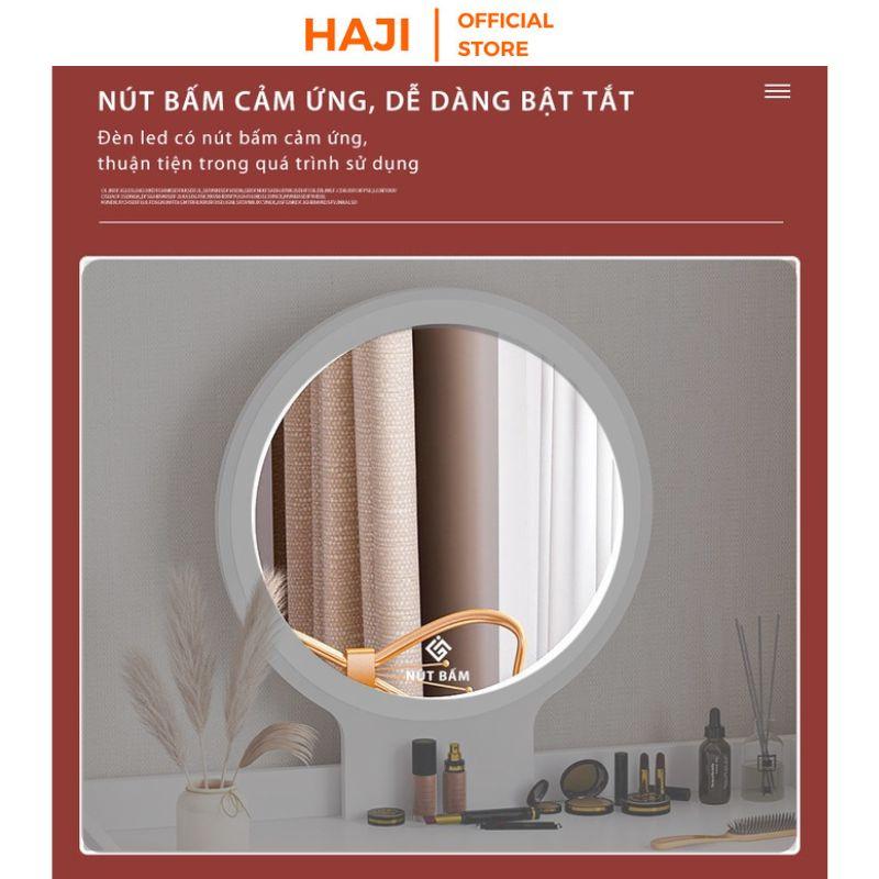 Bàn trang điểm ngồi bệt HAJI Gương Led cảm ứng sang trọng, Bàn phấn chân cao decor phòng ngủ hiện đại xinh xắn A202