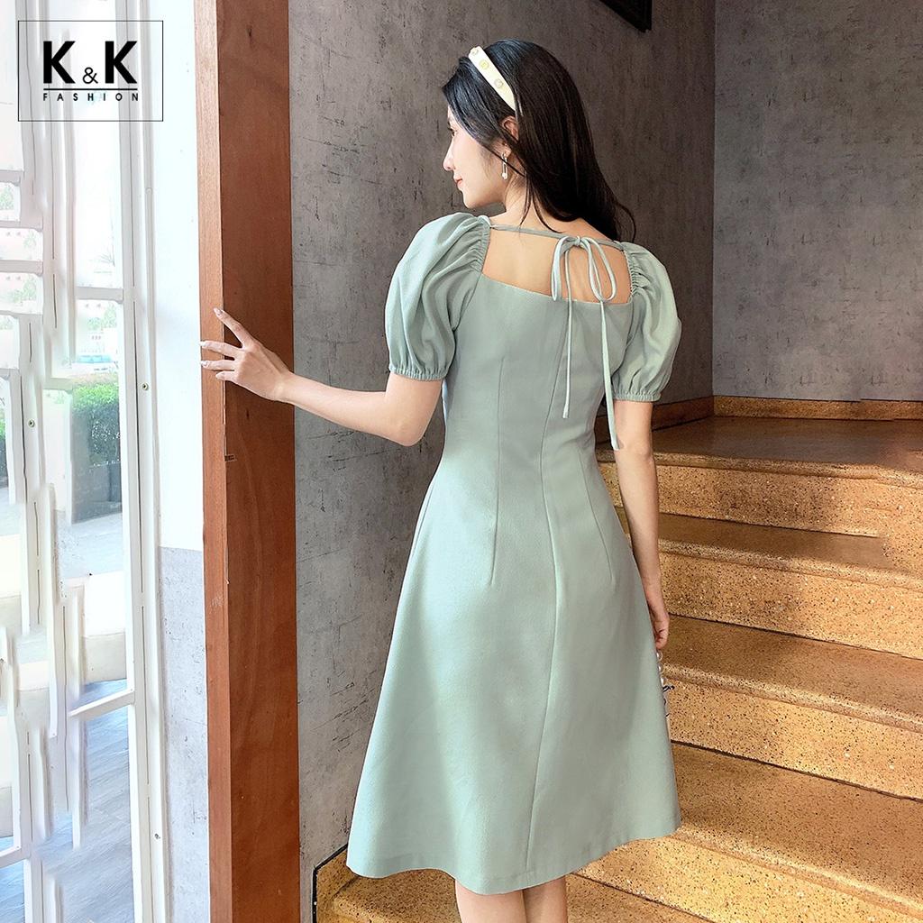 Đầm Chữ A Tay Phồng Cổ Phối Nơ K&amp;K Fashion KK119-04 Chất Liệu Xốp Thái