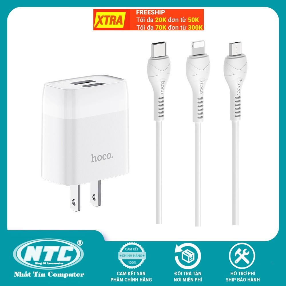 Cốc sạc 2 cổng và Bộ cốc cáp sạc dành cho Hoco C73/C73A Glorious 2.4A-chân/Micro-USB/Type-C (Trắng) - Hàng chính hãng