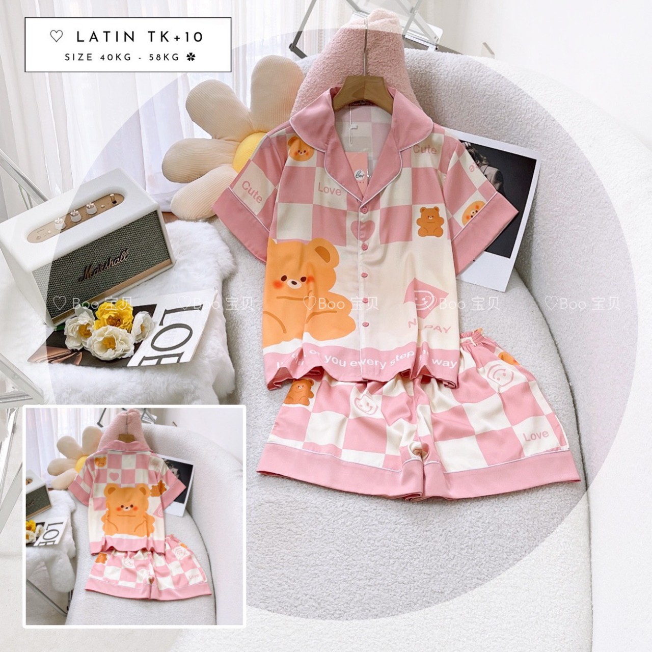 [HCM] (40-56kg, P3) Đồ bộ pijama nữ đùi TNQN chất liệu latin in 3D hoạt hình. gấu lotso - gấu pooh - capybara - trơn