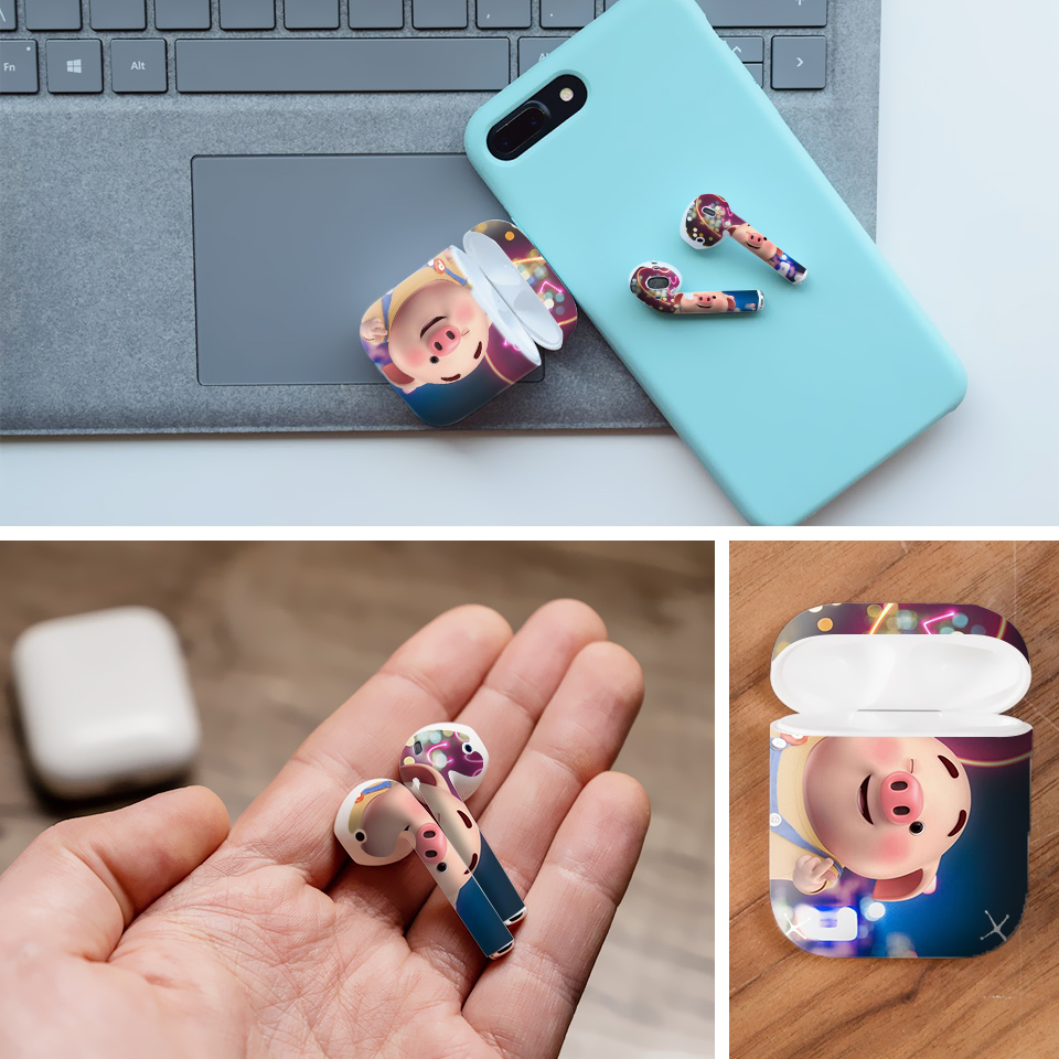 Miếng dán skin chống bẩn cho tai nghe AirPods in hình Heo con dễ thương - HEO2k19 - 036 (bản không dây 1 và 2)