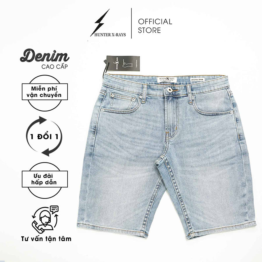 Quần Short Jeans Nam Cao Cấp HUNTER X-RAYS Form Slimfit  Màu Xanh Wash Bạc S37