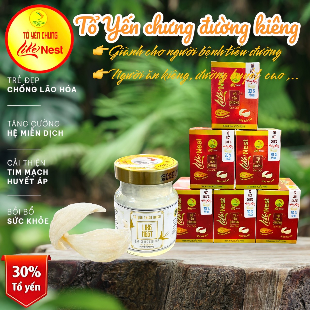 Yến Chưng Đường Kiêng LikeNest 30% Tổ Yến