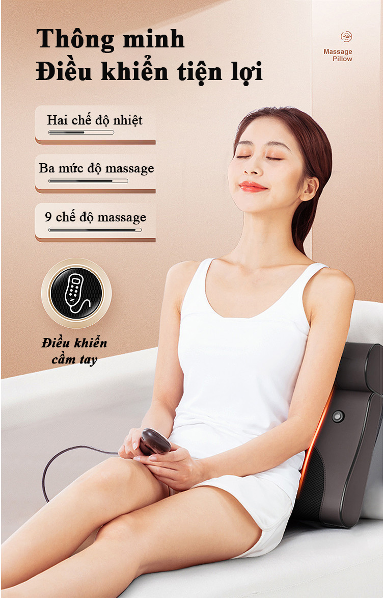 Gối massage kiêm tựa lưng massage phiên bản nâng cấp tích hợp nhiệt hồng ngoại cùng điều kiển cầm tay tiện lợi Hàng Chính Hãng