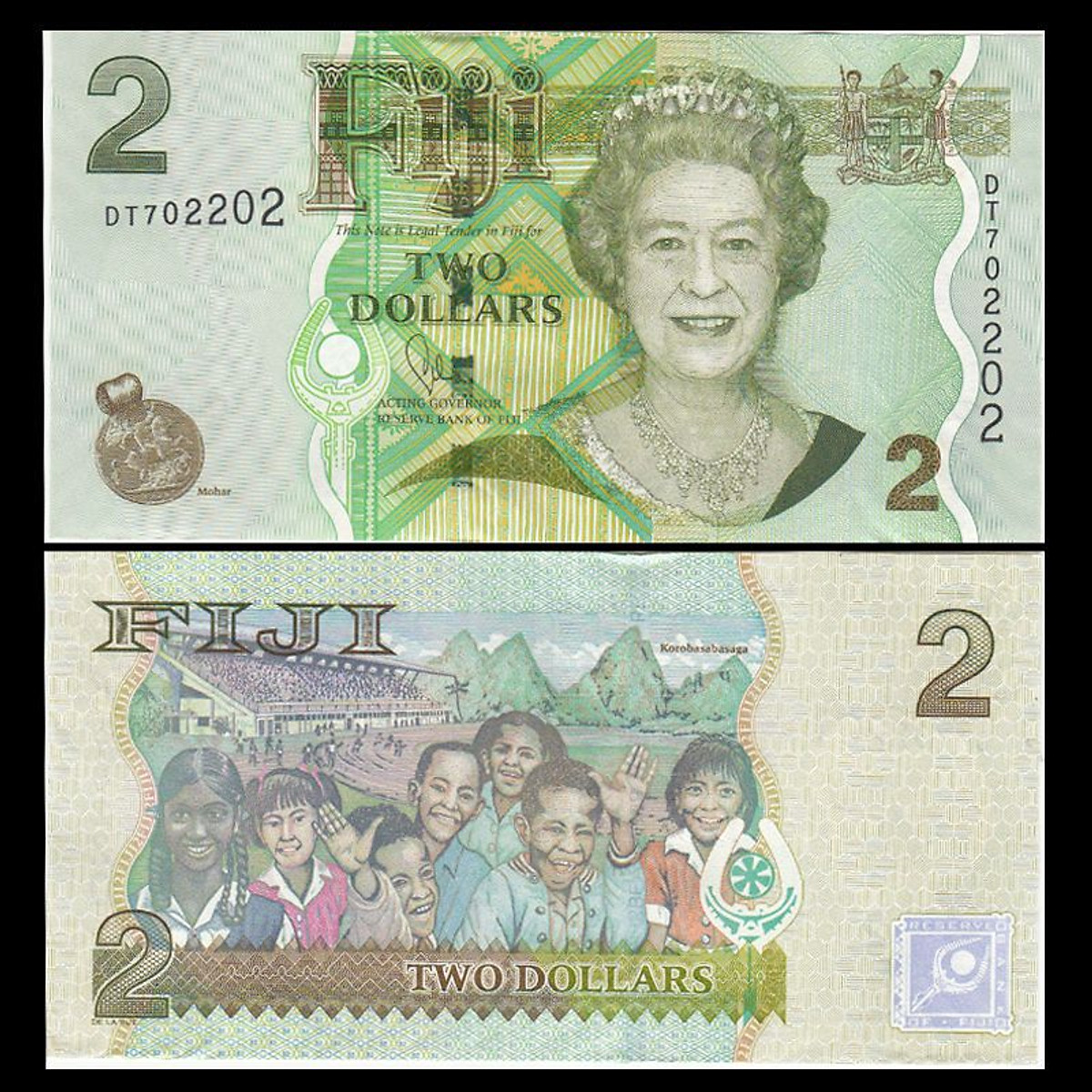 Tờ 2 dollars Cộng hòa Fiji nữ hoàng Elizabeth II - Tiền mới keng 100% - Tặng túi nilon bảo quản