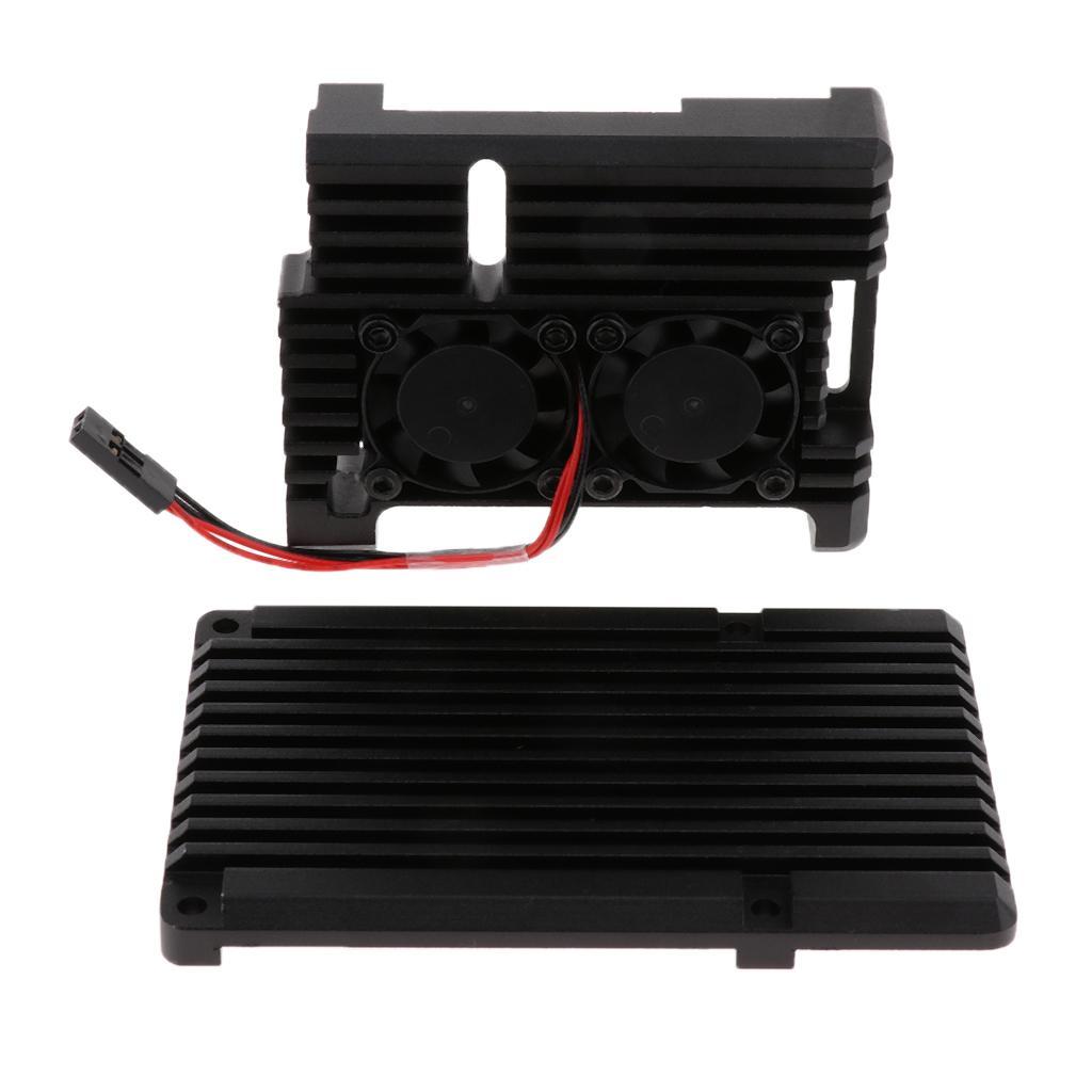 Raspberry Pi 3 B+ Aluminum Case Enclosure with Dual Active Cooling Fan Black