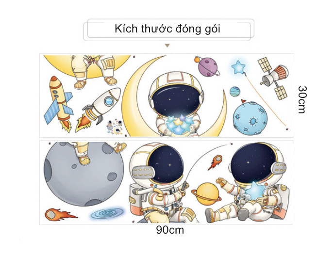 Decal trang trí tường - Hái sao cùng 3 bạn phi hành gia