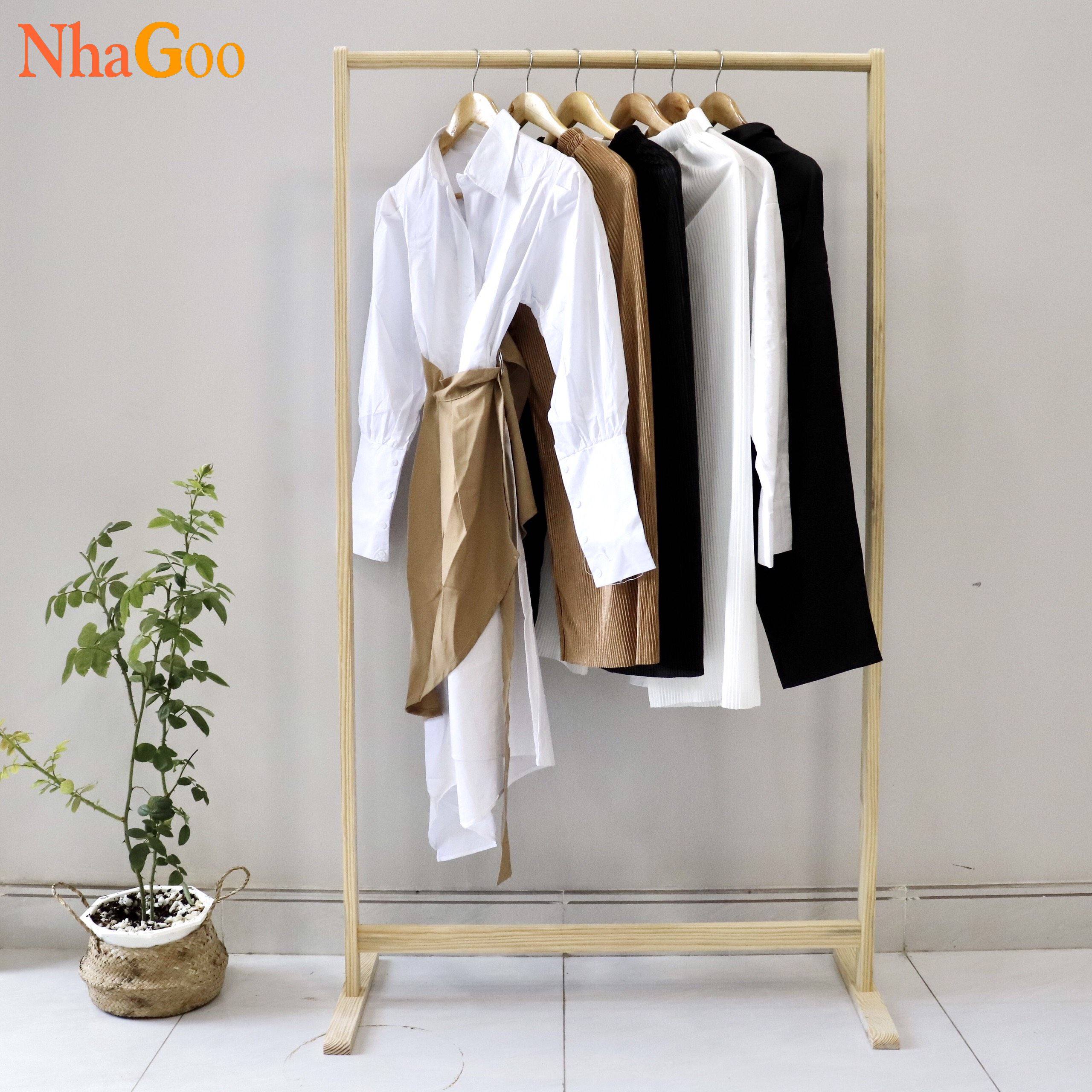 Giá Treo Quần Áo Gỗ Thanh Đơn NHAGOO Cao 150cm