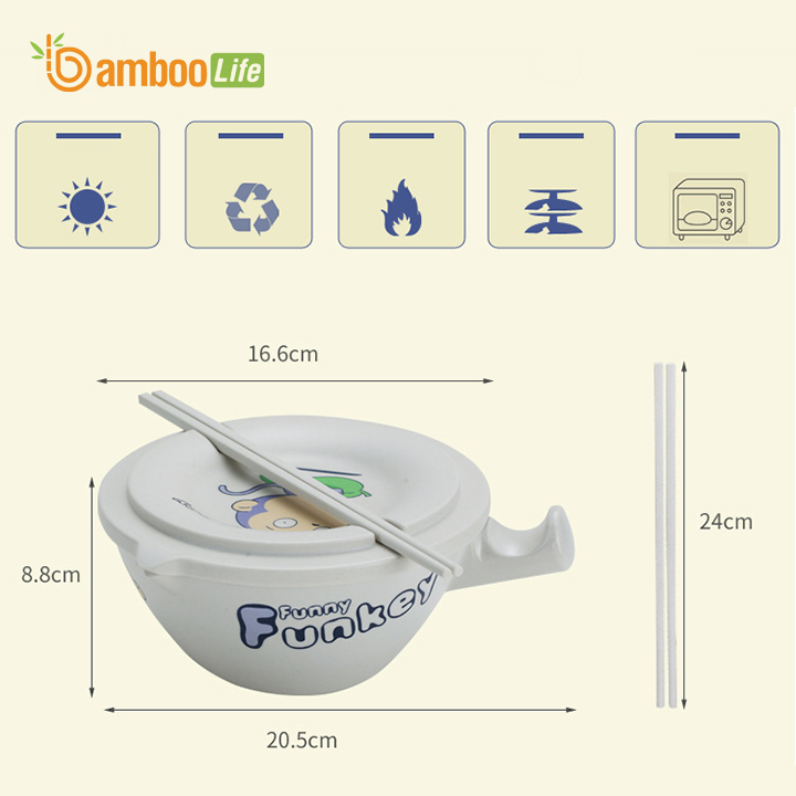 Bát úp mì Bát ăn mì sợi tre Bamboo Life hàng chính hãng BL034 có nắp đậy kèm đũa