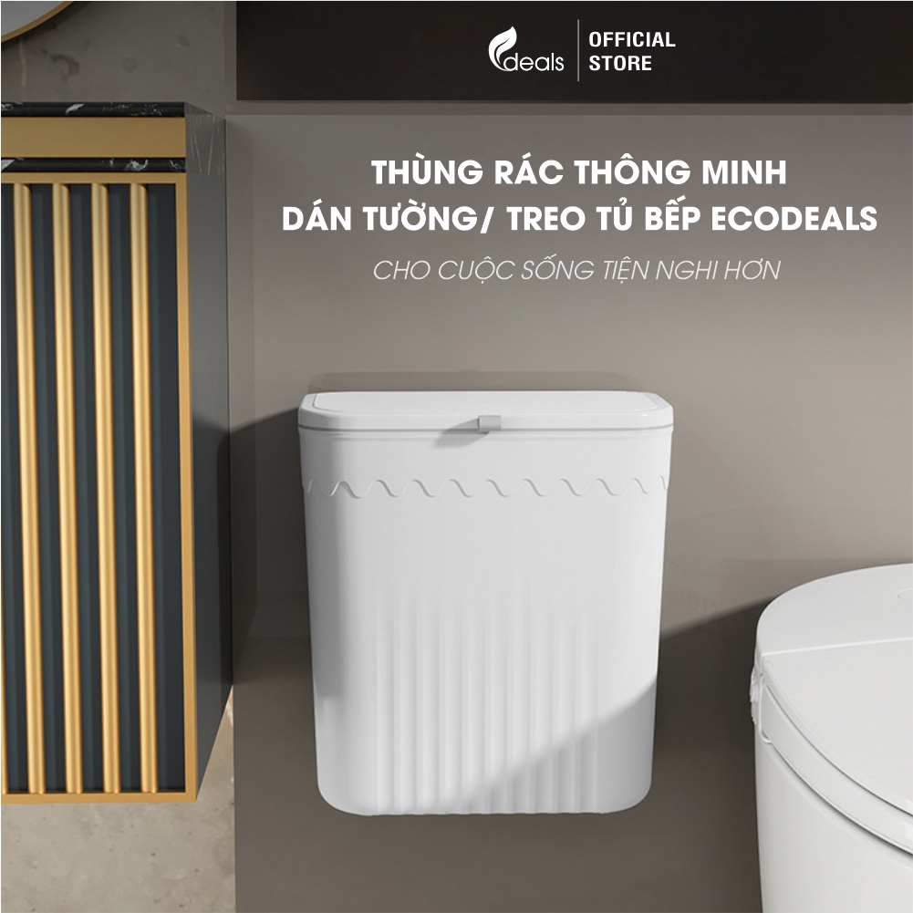 Thùng rác treo tủ bếp có nắp đậy thông minh ECODEALS loại cao cấp, size lớn - Trắng