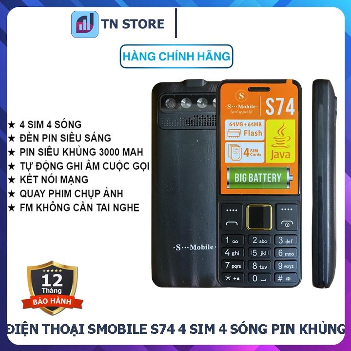 Điện Thoại S-Mobile S74 - 4 Sim - Pin Khủng 3000 mAh - Loa Cực To - Lướt Mạng - Mới Full Box-Bảo Hành 06 Tháng