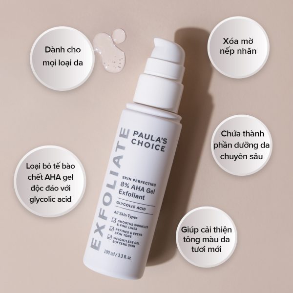 Gel tẩy tế bào chết Paula's Choice skin perfecting 8% AHA gel exfoliant TẶNG Ampoule chống lão hóa Martiderm (Nhập khẩu)