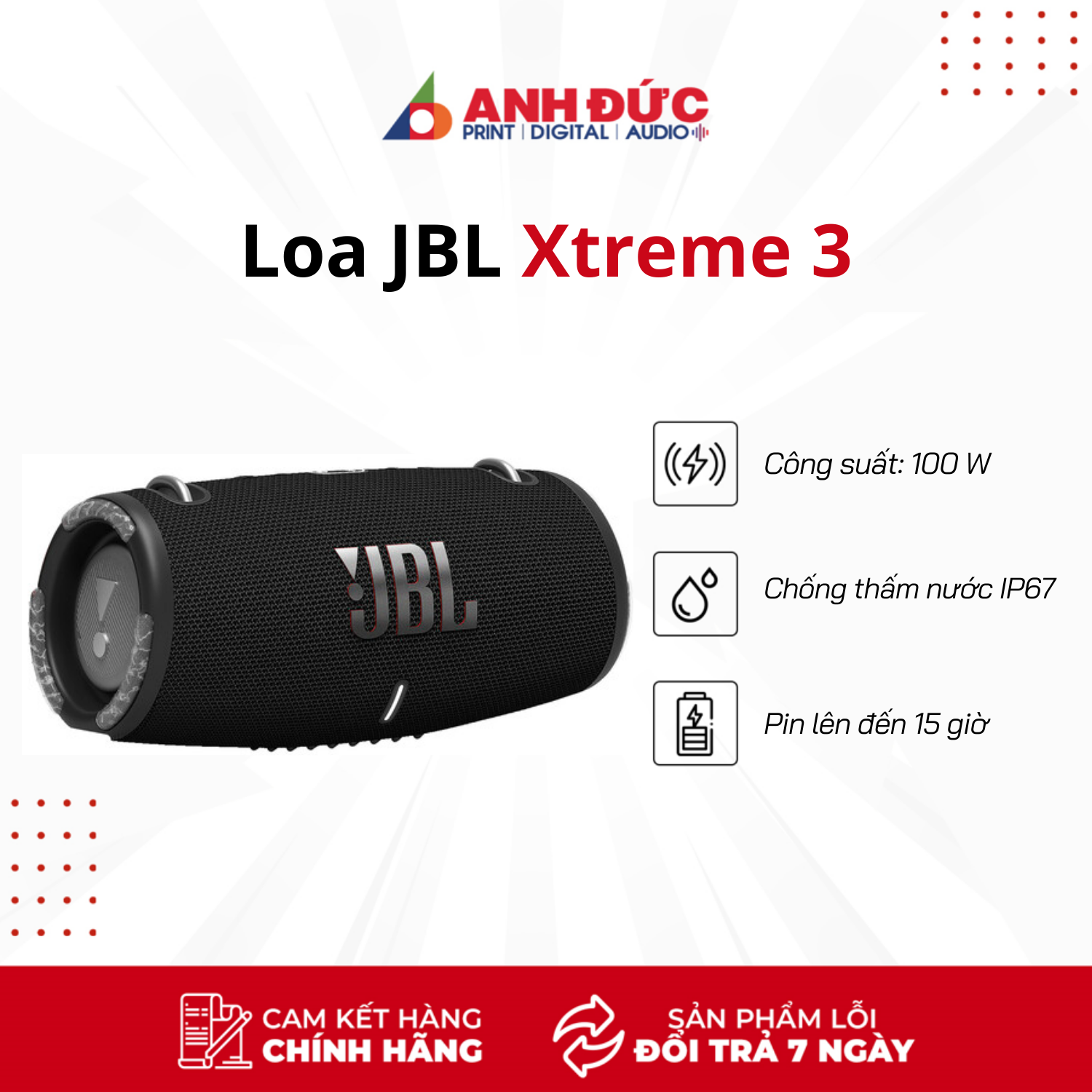 Loa Bluetooth JBL Xtreme 3 - Công Suất 100W - Hàng Chính Hãng PGI