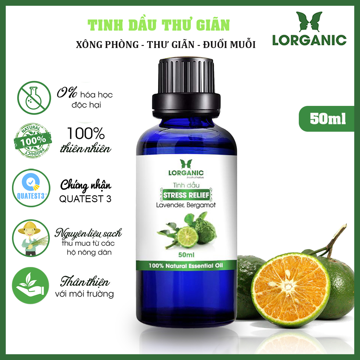 Tinh dầu Thư Giãn Stress Relief Lorganic (50ml) / Tinh dầu thiên nhiên nguyên chất.