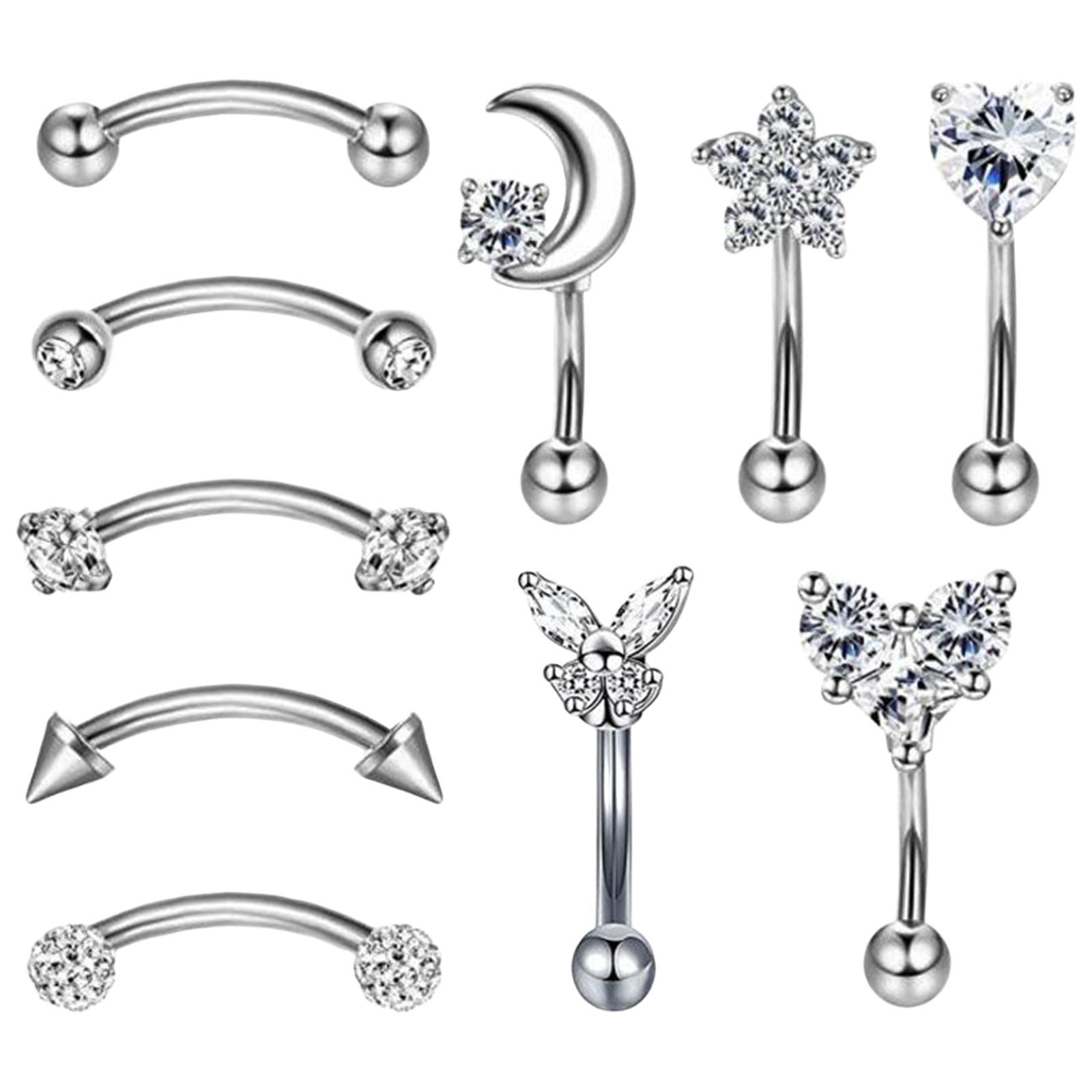 12pcs Stainless Steel Colored Zircon Lip Nose Nail Piercing Jewelry Blue