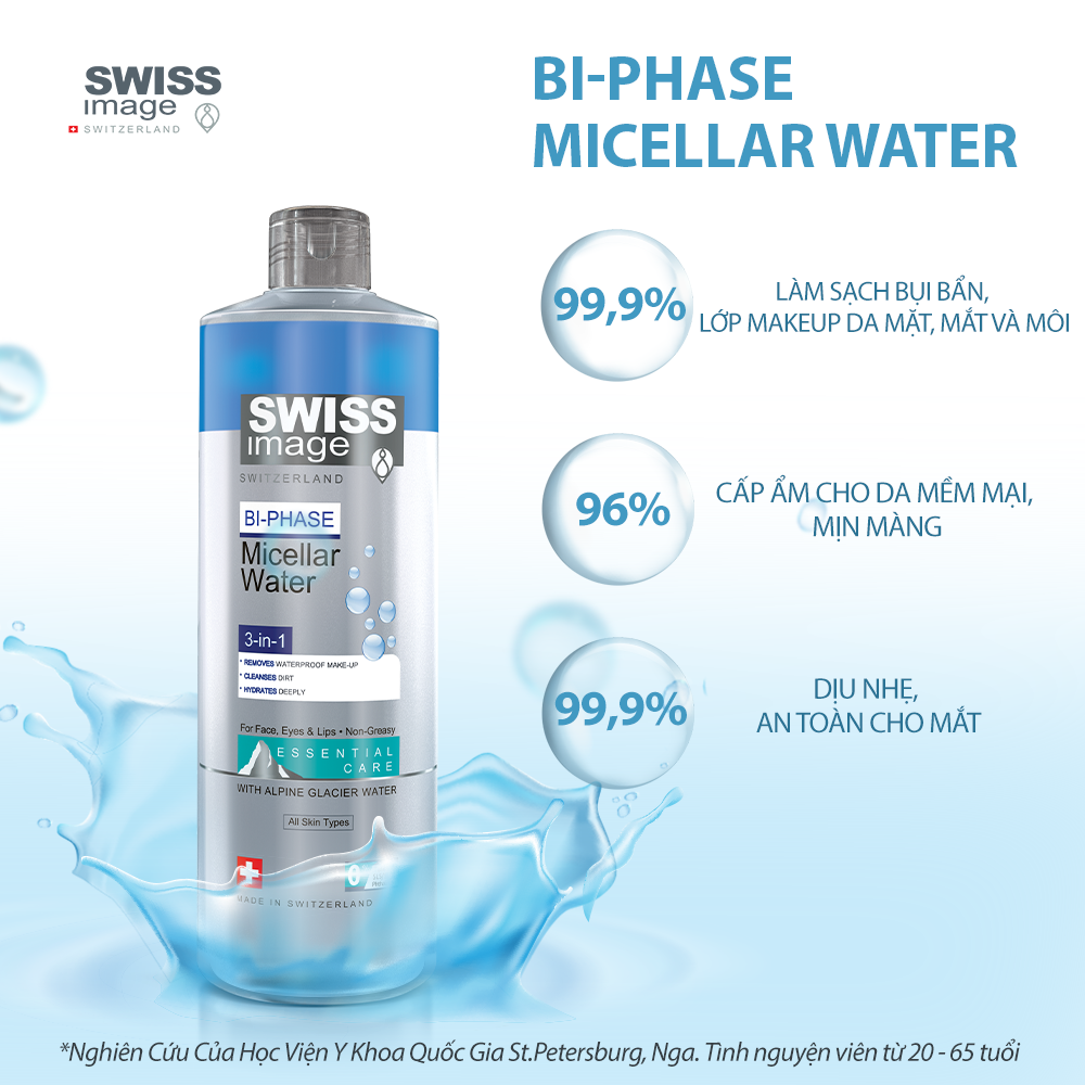 [Mua 1 Tặng 1]Nước tẩy trang 3 trong 1 sạch sâu ngừa mụn cho mọi loại da Swiss Image Bi-Phase Micellar Water 400ml