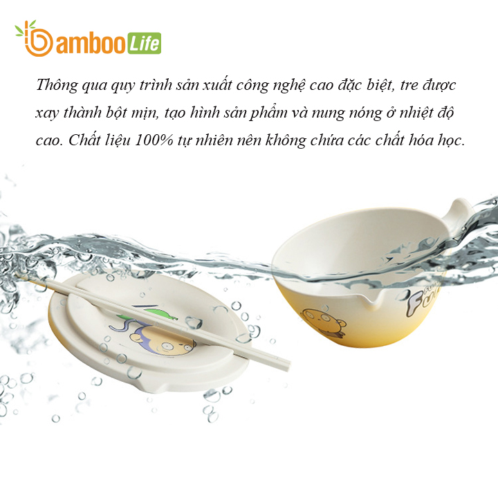 Bát úp mì Bát ăn mì sợi tre Bamboo Life hàng chính hãng BL034 có nắp đậy kèm đũa