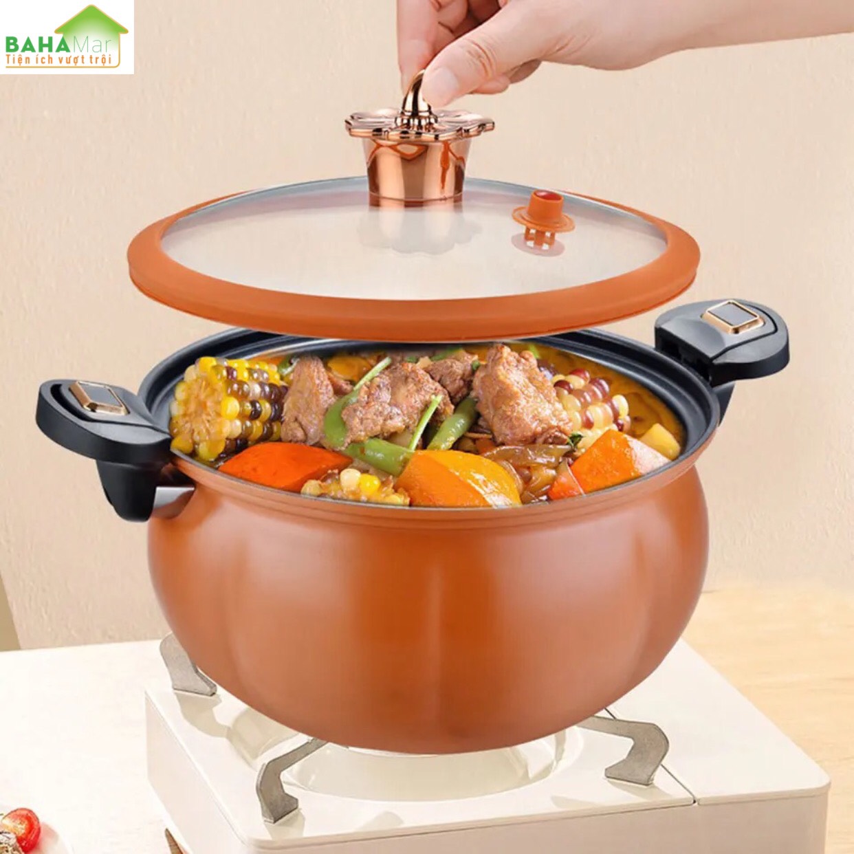 NỒI ÁP SUẤT CHỐNG DÍNH ĐA NĂNG BÍ NGÔ DUNG TÍCH 8L CÓ VỈ HẤP TIỆN DỤNG "BAHAMAR" giữ nguyên chất dinh dưỡng và làm cho chế độ ăn uống của bạn lành mạnh hơn