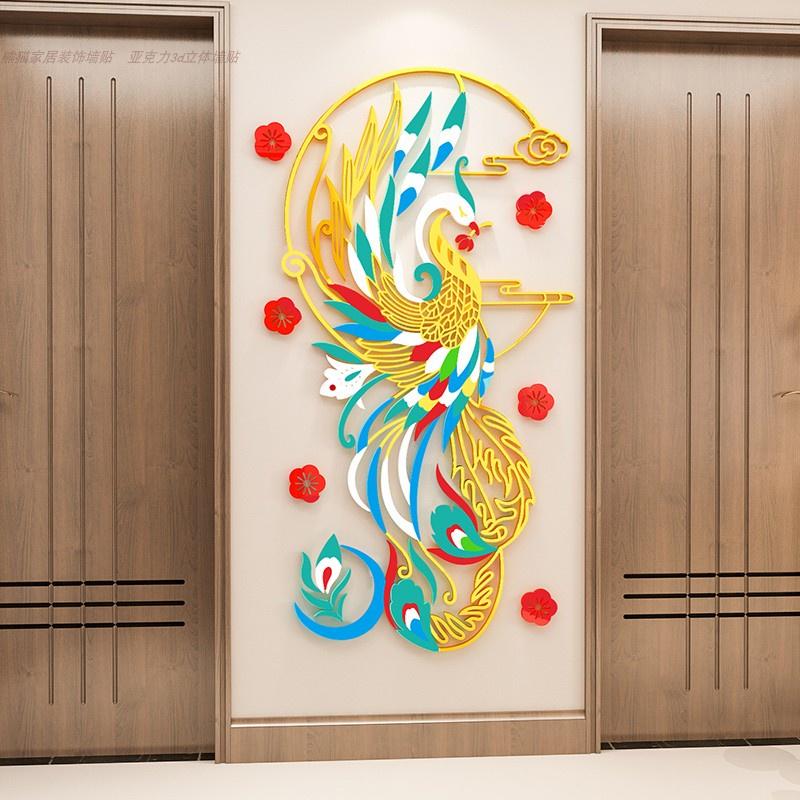 Tranh dán tường mica 3d decor khổ lớn hươu sao, công, phượng hoàng tranh trang trí phòng khách, phòng ngủ, spa, nail