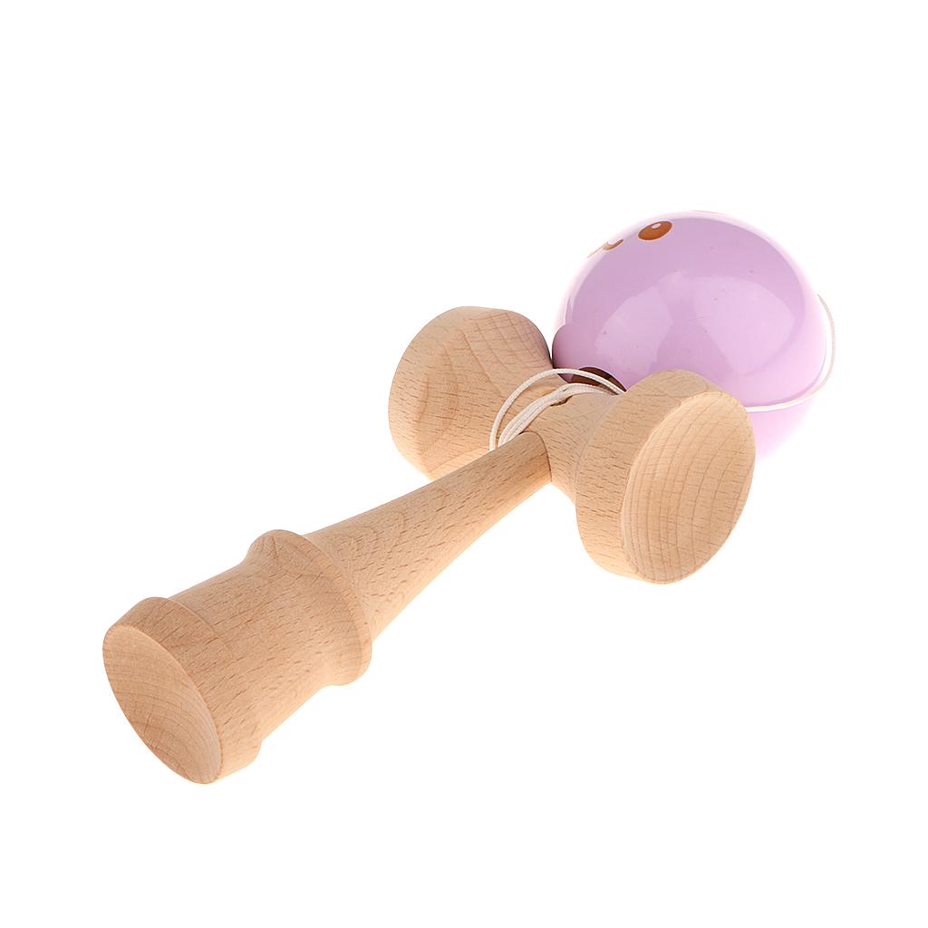 Gỗ Kendama Đồ Chơi Dễ Thương Cho Bé Mặt Búp Bê Tím Bóng Đồ Chơi Cho Bé