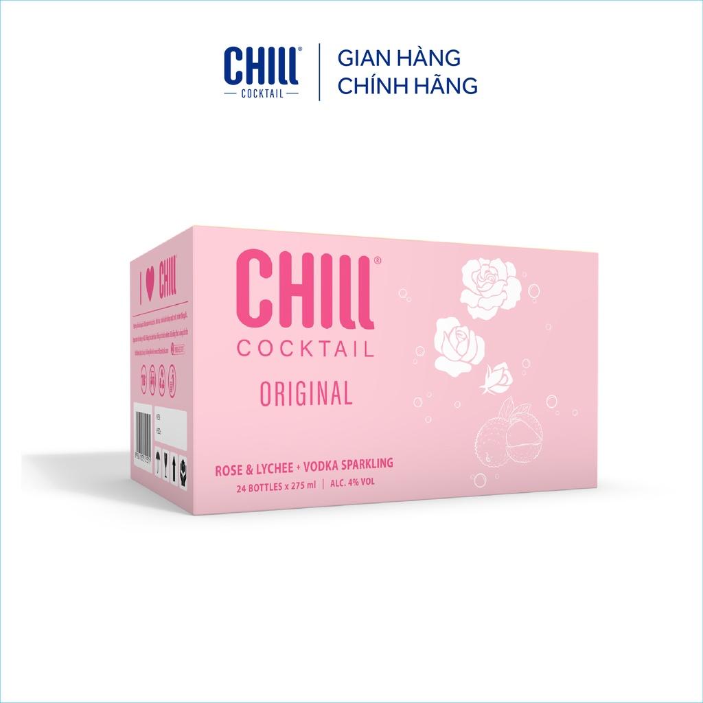 Thùng 24 chai Chill Cocktail vị Rose & Lychee Vodka Sparkling 275ml/chai