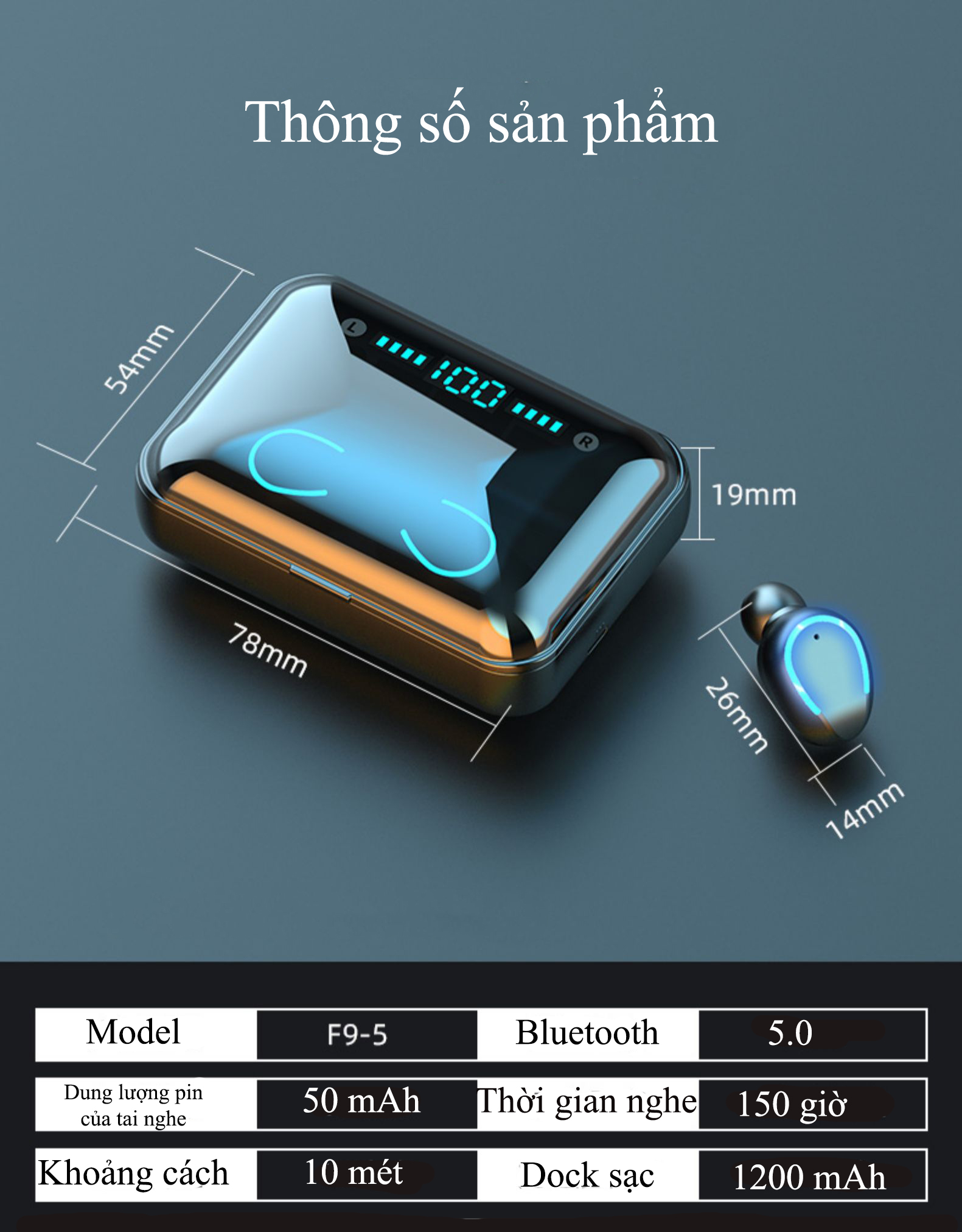 Tai nghe Lobel TWS F9-5 Bluetooth 5.0 công nghệ HiFi âm bass mạnh mẽ