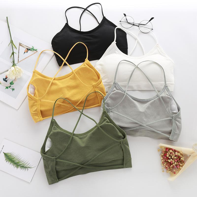 Áo Bra 2 dây Cotton Không gọng sợi bún, dây lưng đan chéo, hởlưng mút đệm có thể tháo dời QuyếnRũ Nữ Women Top