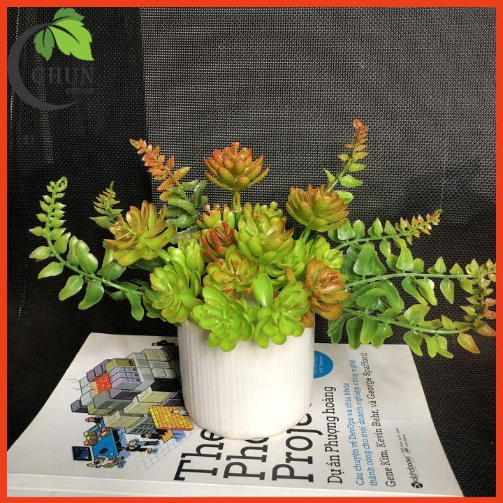 Chậu Sen Đá Giả Trang Trí Bàn Kệ Tủ Giá Sach Cao 15-20cm