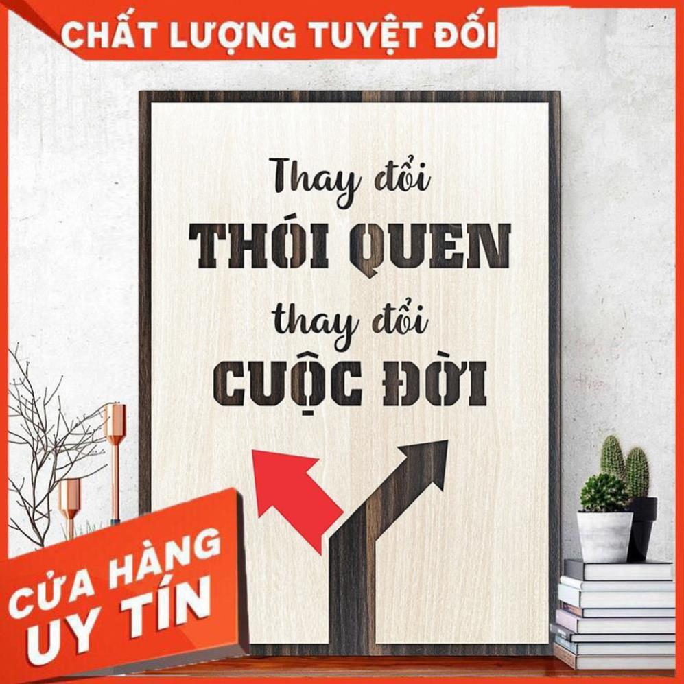 Tranh Gỗ Decor trang trí quán Coffee TBIG066 slogan câu nói hay ý nghĩa "thay đổi thói quen thay đổi cuộc đời