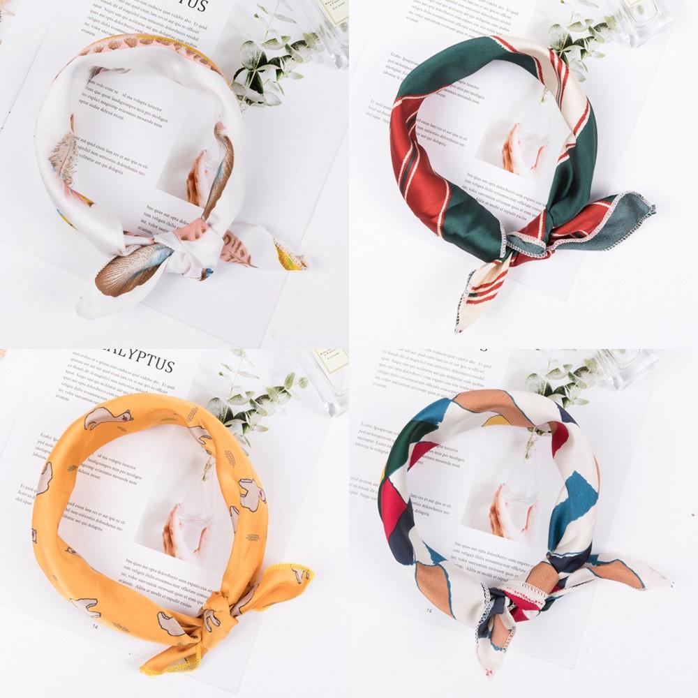 Khăn lụa vuông đi kèm túi cói 50X50cm turban bandana thời trang hàn quốc nhiều kiểu đẹp; phong cách vintage