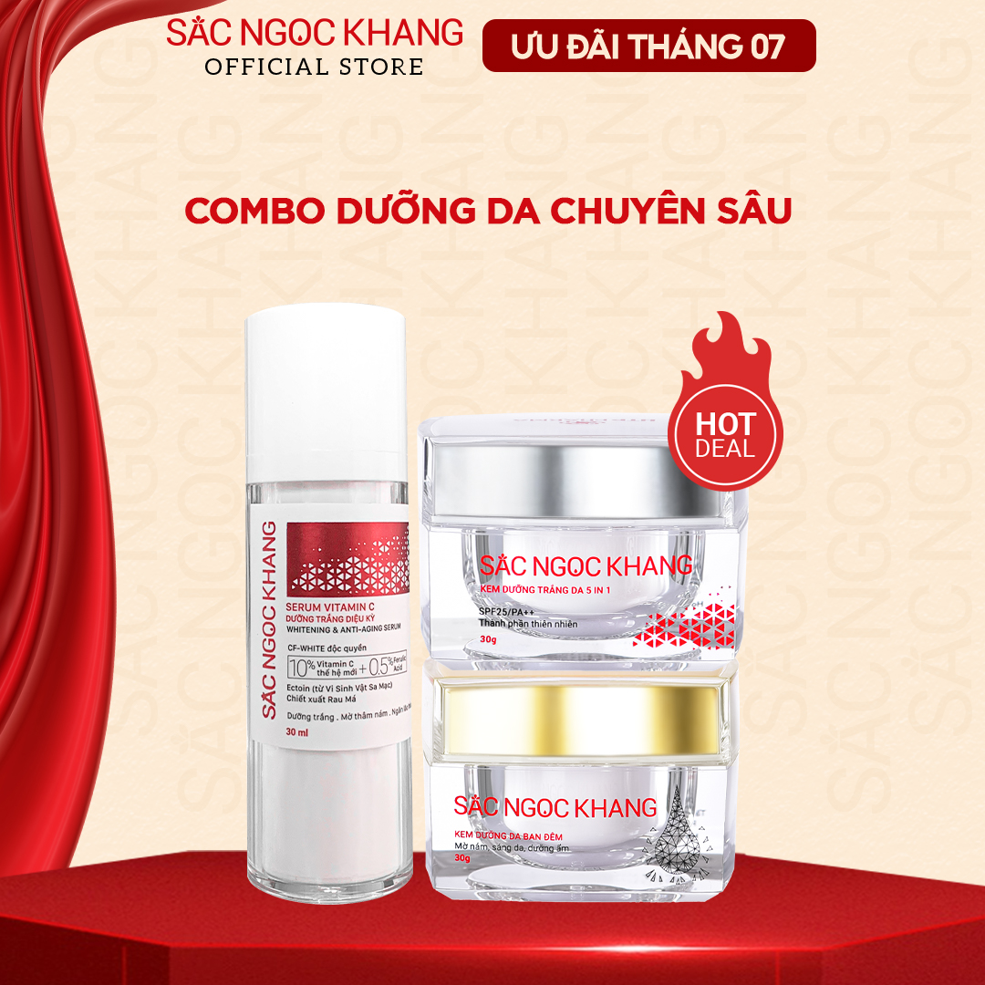 COMBO dưỡng da chuyên sâu kem dưỡng ban đêm 30g + kem dưỡng ban ngày 5 in 1 30g + Serum dưỡng trắng 30ml cho tác dụng nhanh mạnh, toàn diện