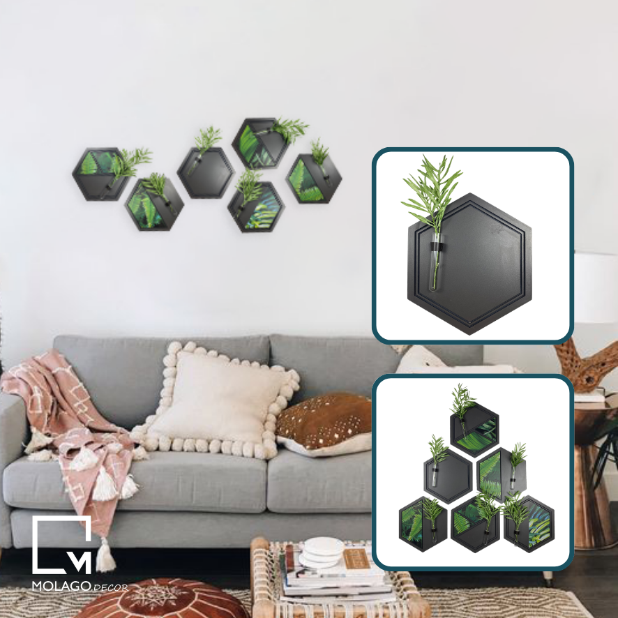 Bộ đồ trang trí gỗ treo tường lục giác màu đen decor treo tường decor phòng MOLAGO - LC