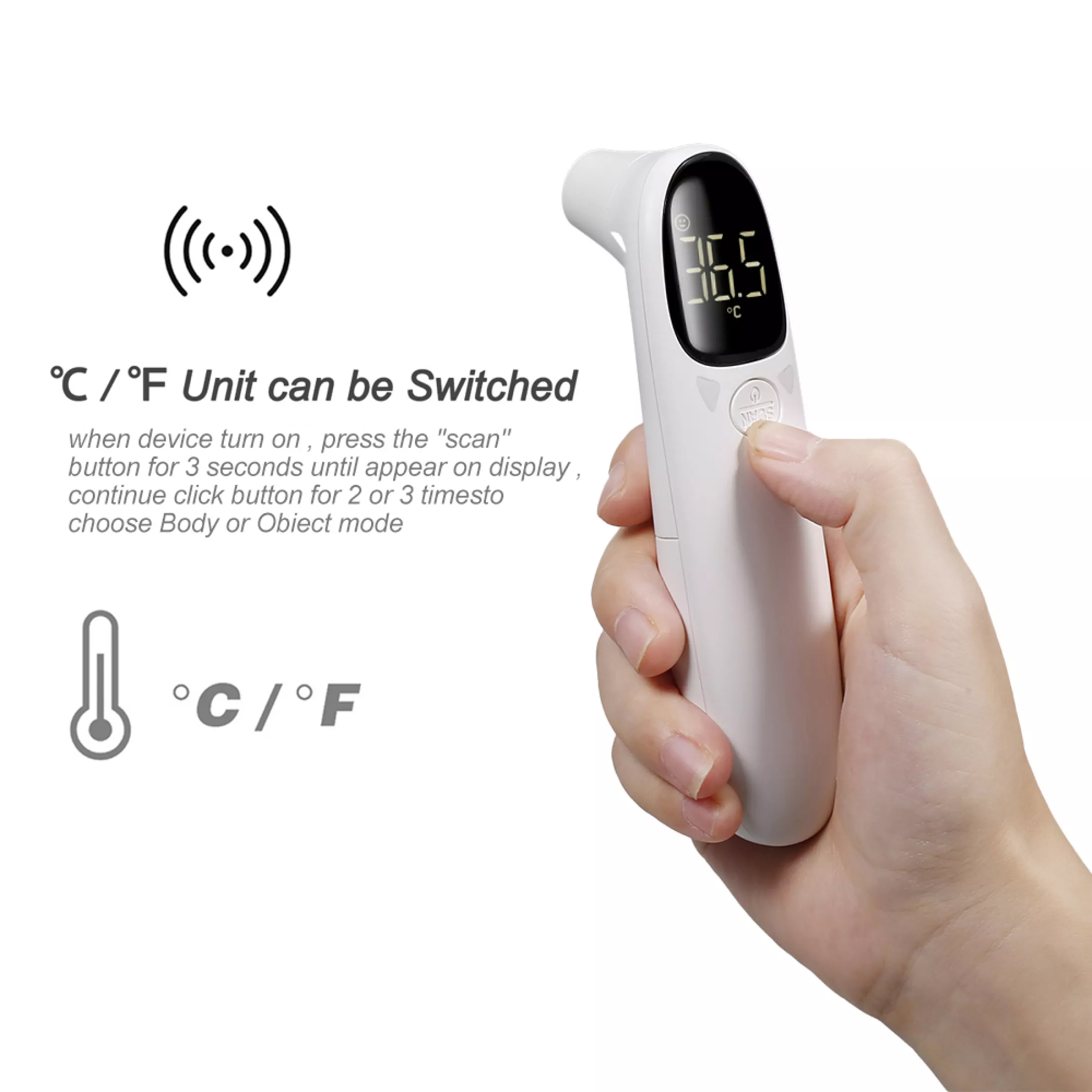Nhiệt Kế Hồng Ngoại Thông Minh Hiển Thị Kỹ Thuật Số Chính Xác Nhanh Chóng Tặng Kèm 2 Pin