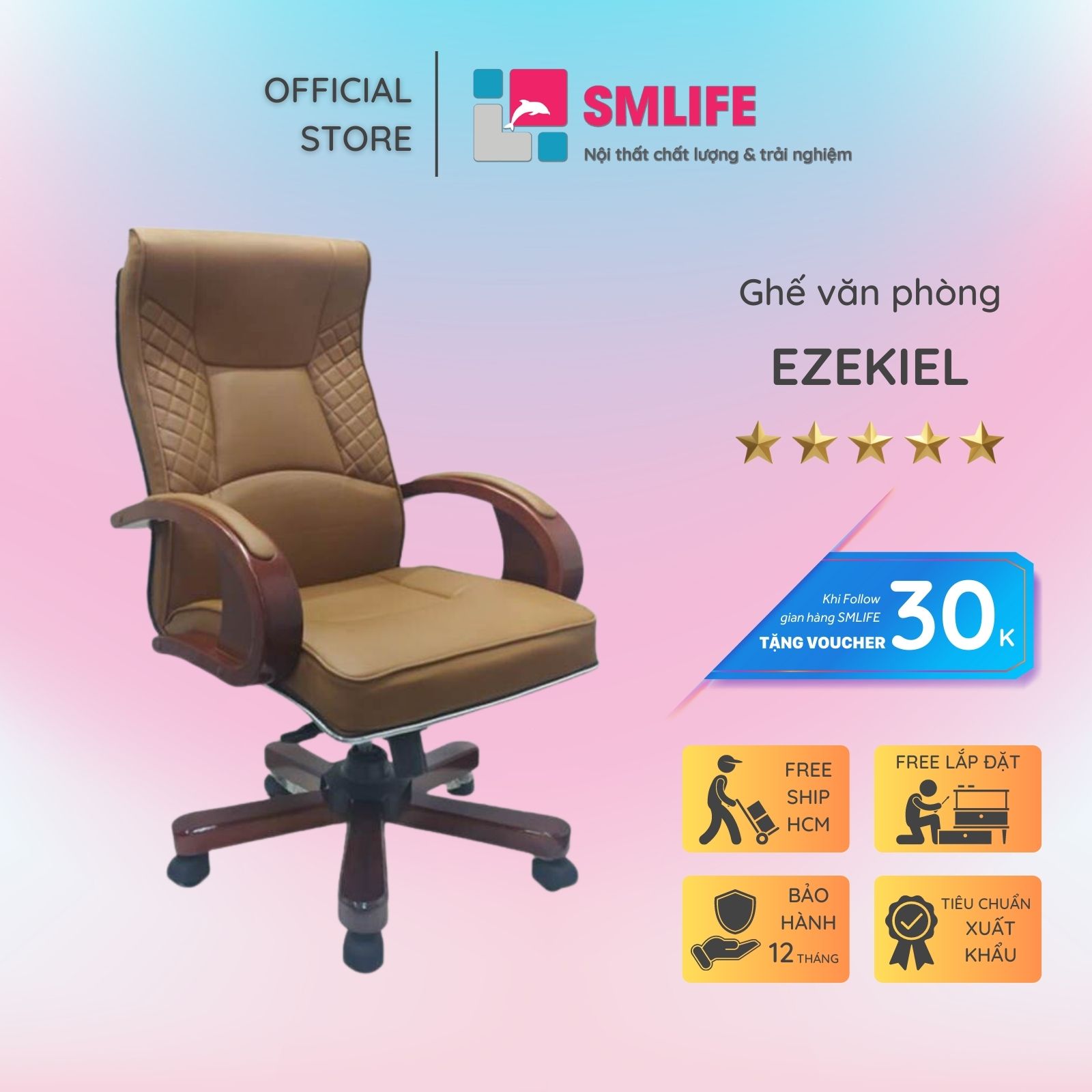 Ghế văn phòng chân xoay lưng cao bọc PU SMLIFE Ezekiel