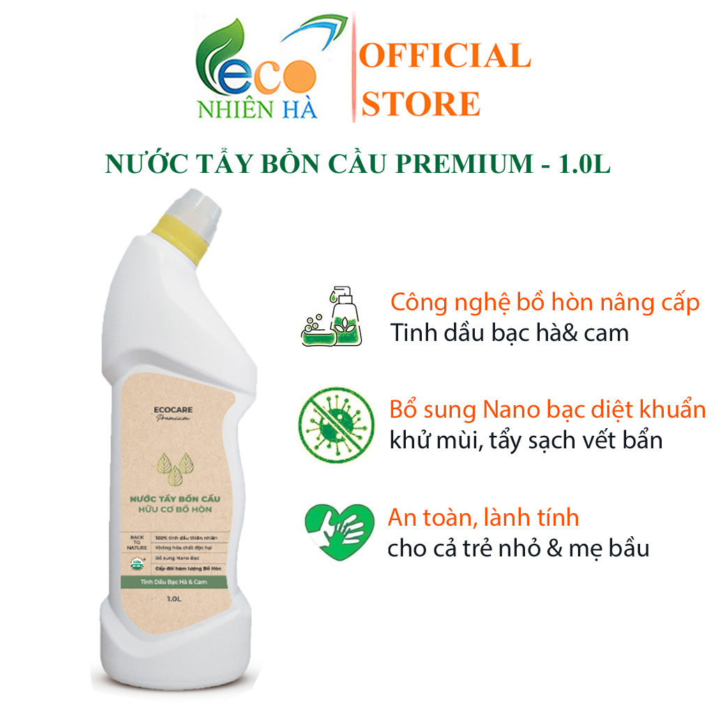 Nước tẩy bồn cầu ECOCARE PREMIUM 1L tinh dầu bạc hà cam tẩy rửa bồn cầu khử mùi hiệu quả