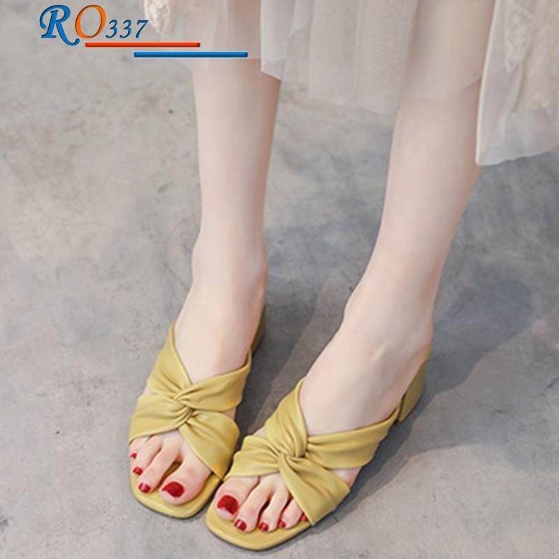 Dép nữ quai da lì cao cấp ROSATA RO337 5p đế trụ - Vàng, Kem - HÀNG VIỆT NAM - BKSTORE