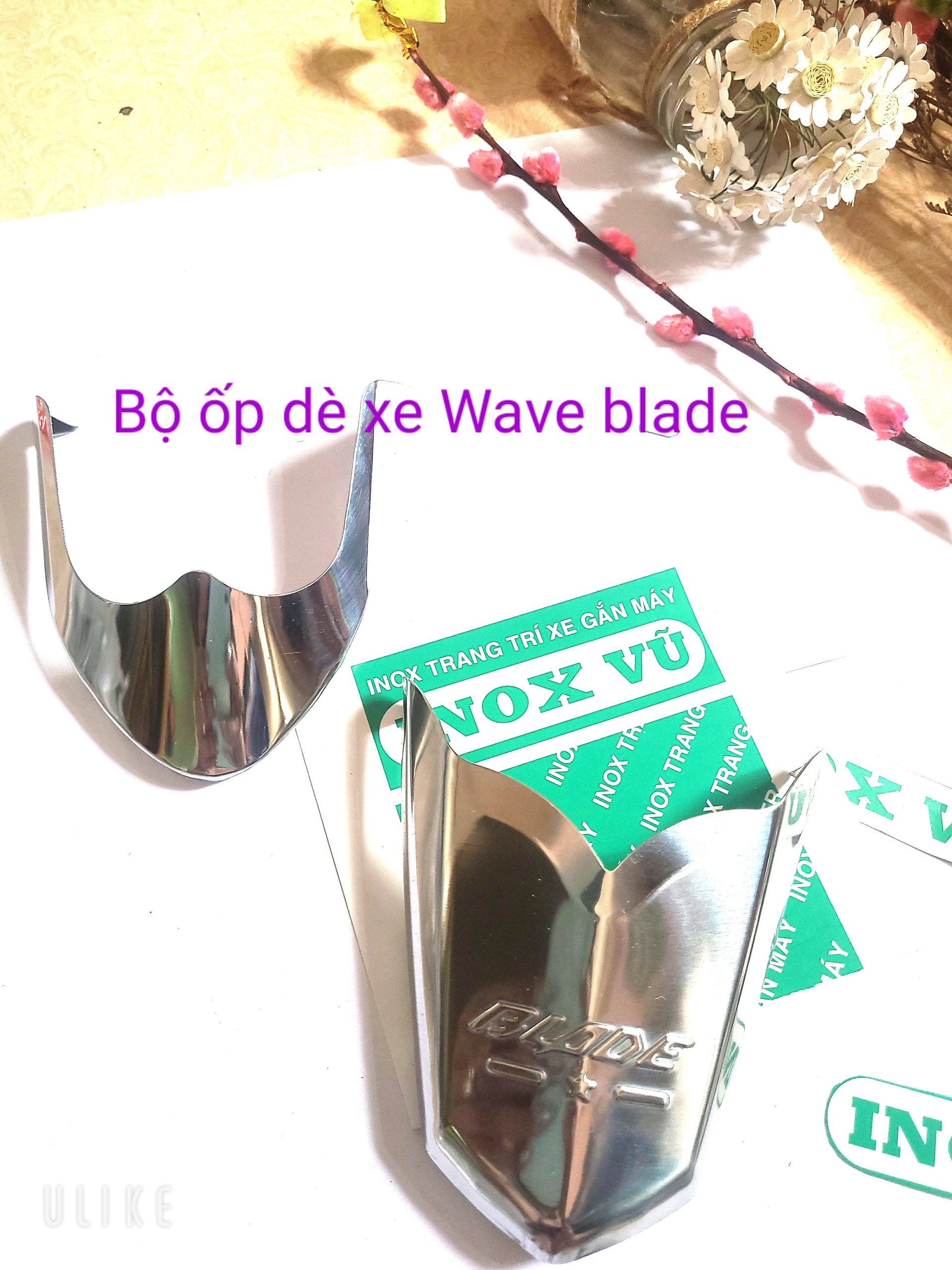 Combo Bộ ốp dè INOX xe WAVE  BLADE  + 1 tem titan logo HONDA 1.5cmx2cm