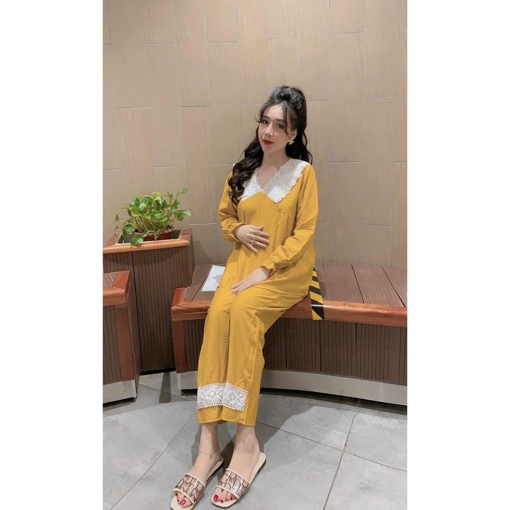 Bộ bầu dài tay thu đông thiết kế cổ ren tiểu thư siêu xinh mặc bầu và sau sinh BD906
