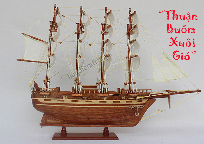 (Có video) Mô hình tàu thuyền gỗ trang trí France II mới (Thân: 40cm)