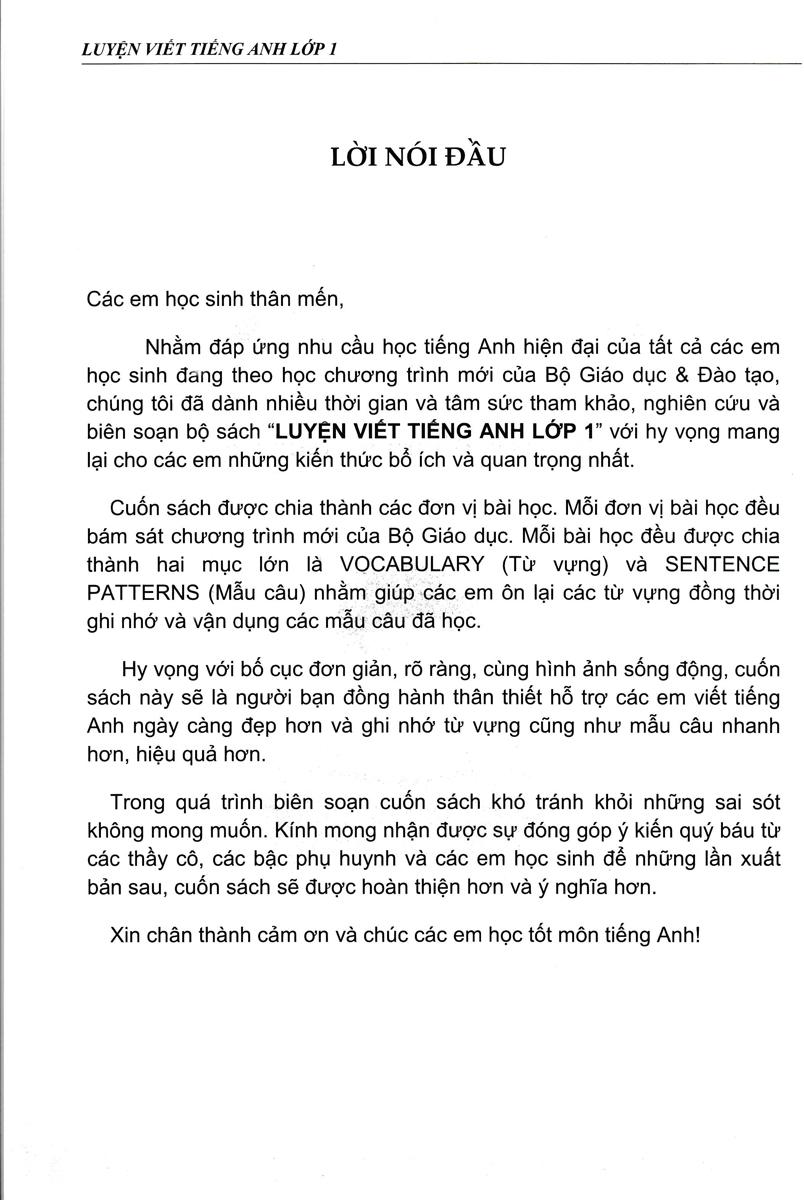 Luyện Viết Tiếng Anh Từ Và Câu Lớp 1 (Biên Soạn Theo Chương Trình Sách Giáo Khoa Mới)