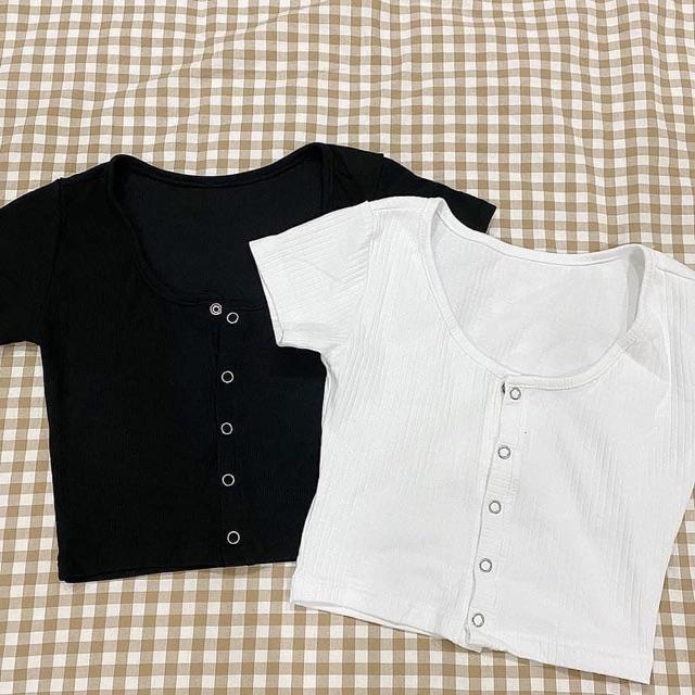 ÁO CROPTOP NÚT BẤM TAY NGẮN GÂN XỊN