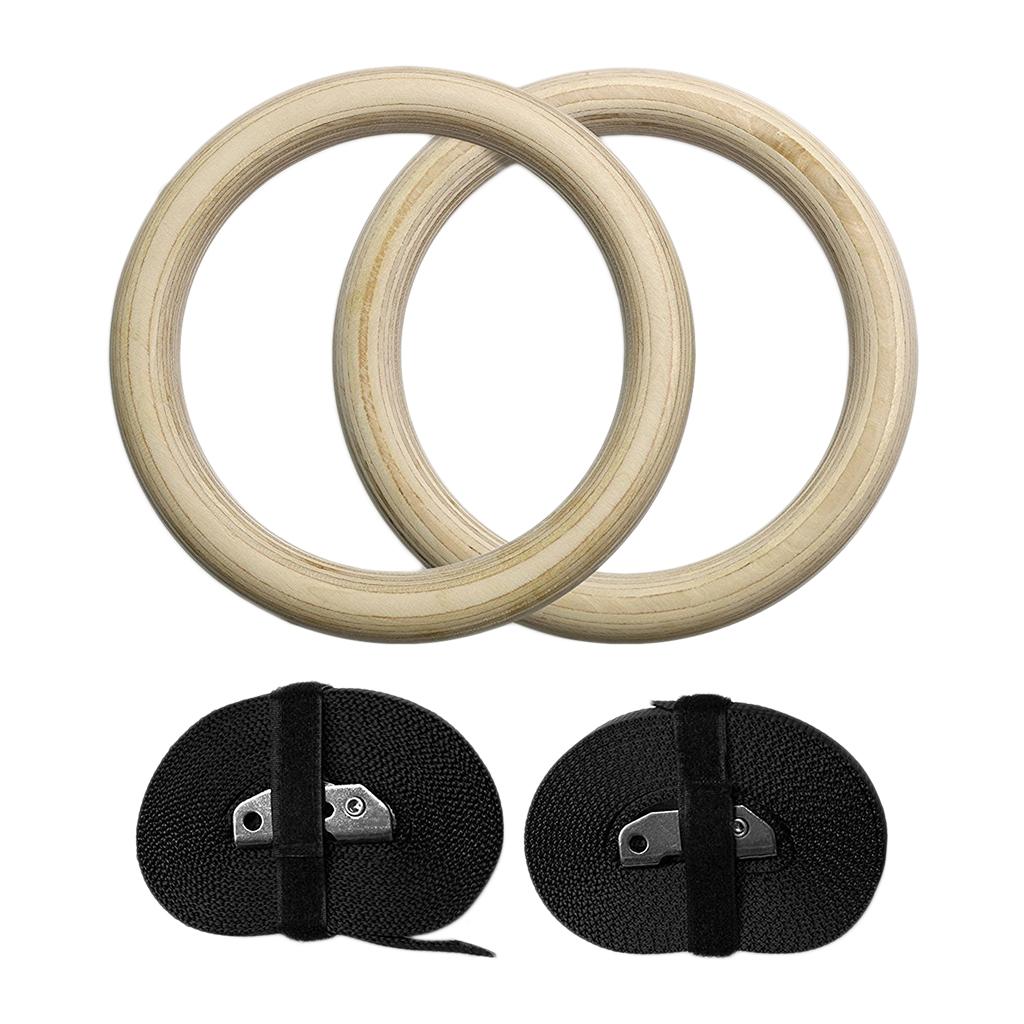 Wood Gymnastic Rings with Adjustable Straps Heavy Duty Gym Equipment