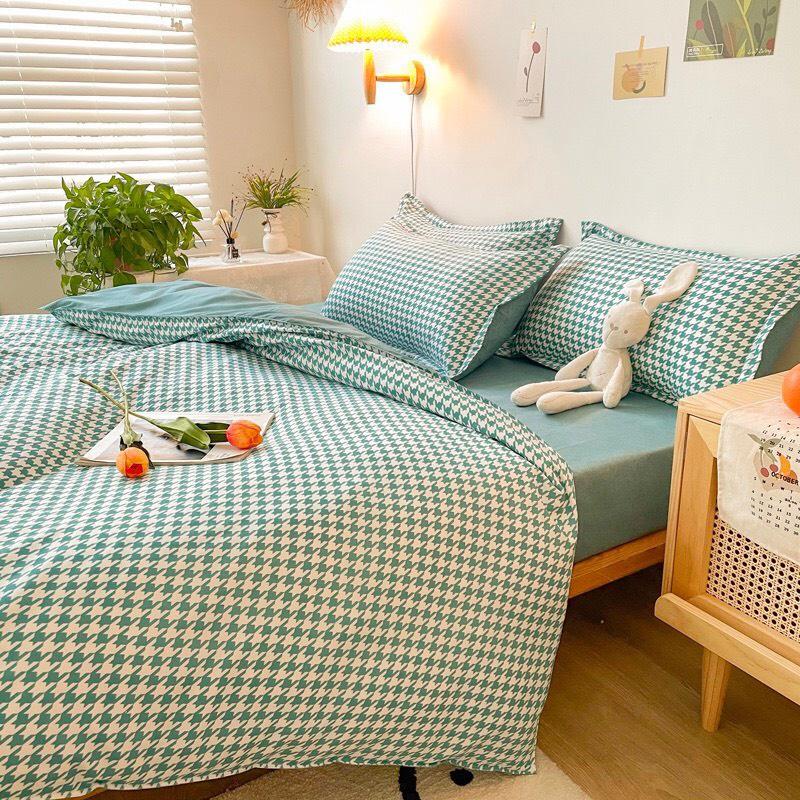 Bộ chăn ga gối Cotton poly M2T bedding, vỏ chăn mền, drap ga giường và 2 vỏ gối nằm, PL zoma xanh