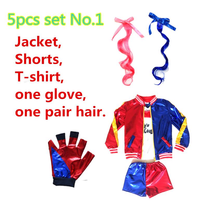 Trang Phục Hóa Trang Quinn Harley Харли Куинн Trẻ Em Bé Gái HalloweenT Áo Sơ Mi Bracer Joker Áo Dây Tóc Giả Găng Tay