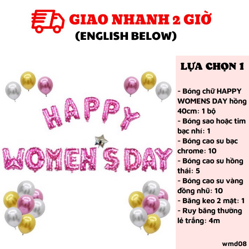 Bộ bong bóng trang trí ngày Quốc tế phụ nữ 8/3 màu hồng vàng wmd08