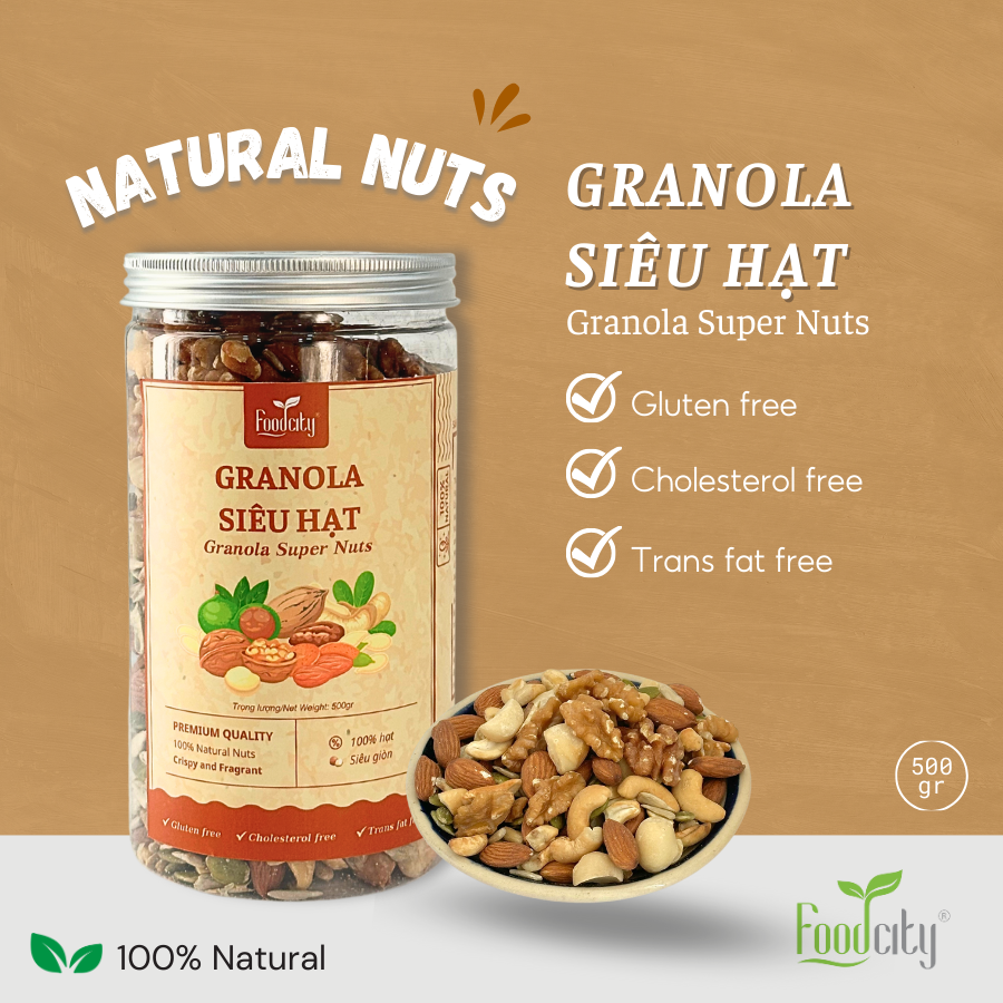 Hình ảnh Ngũ cốc Granola siêu hạt FOOD CITY | Ngũ cốc ăn kiêng super hạt, ít ngọt, phù hợp eat clean, giảm cân